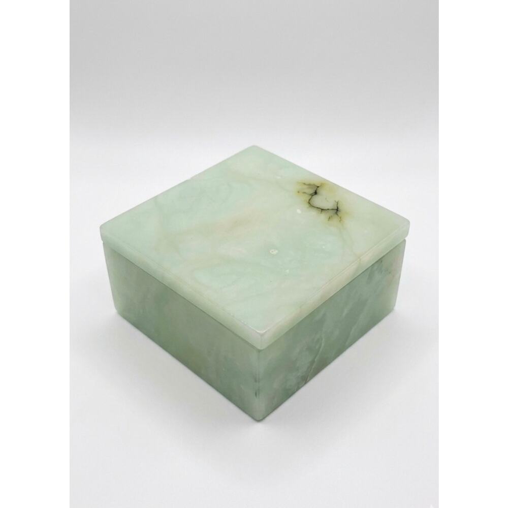 Italian Seafoam Volterra Alabaster Swivel Top Accessories Box Ducceschi Read